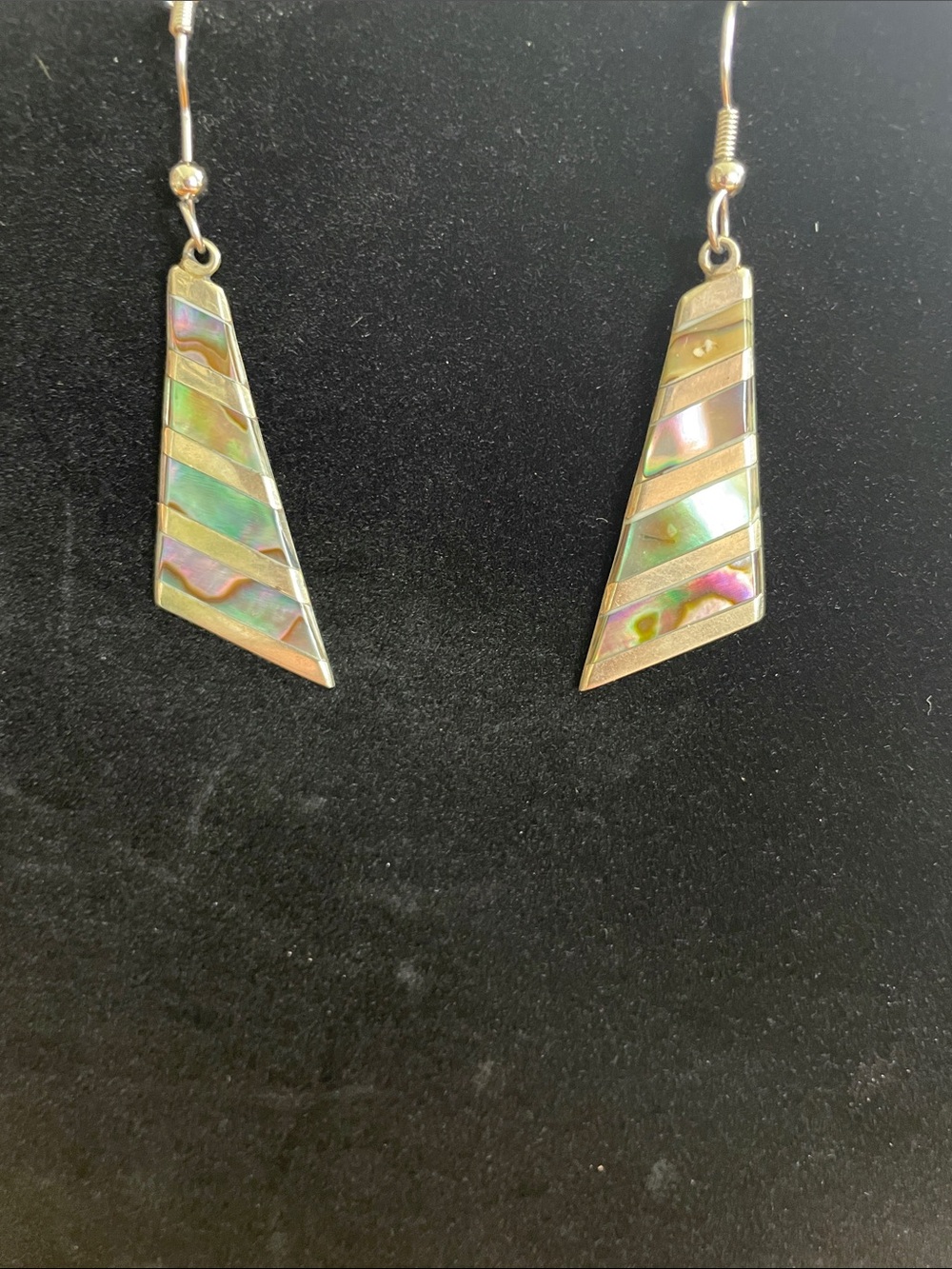 Abalone Inlay Sterling Silver Drop Earrings - Iridescent Green